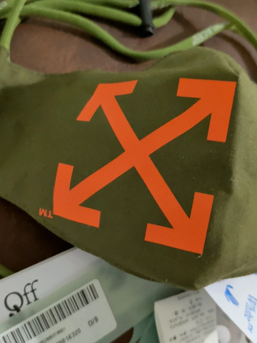Off-White Nwt Olive Green Mask with Orange Arrow Motif